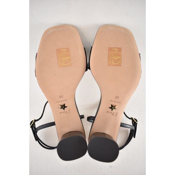Dior Dway Heeled Sandal Embroidered Satin Black Ankle Strap Block Heel Pump 35 - Picture 14 of 14